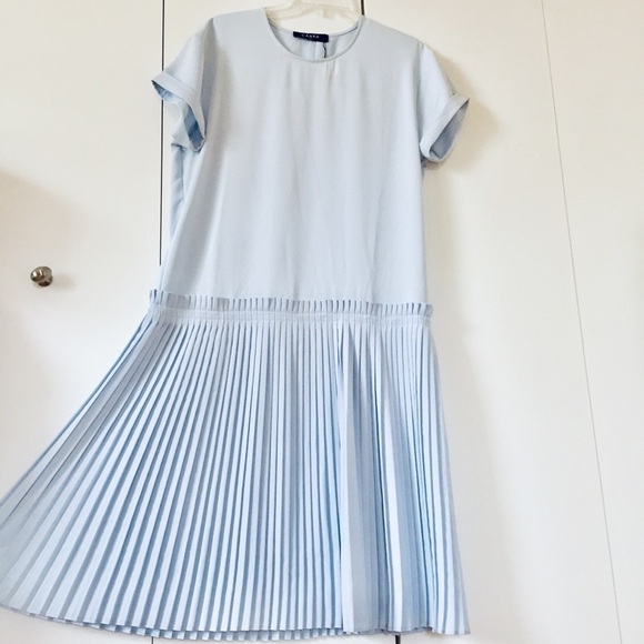 Nordstrom CAARA Short Sleeve Baby Blue Pleated Dropped Waist Relaxed Midi Dress - Picture 2 of 15